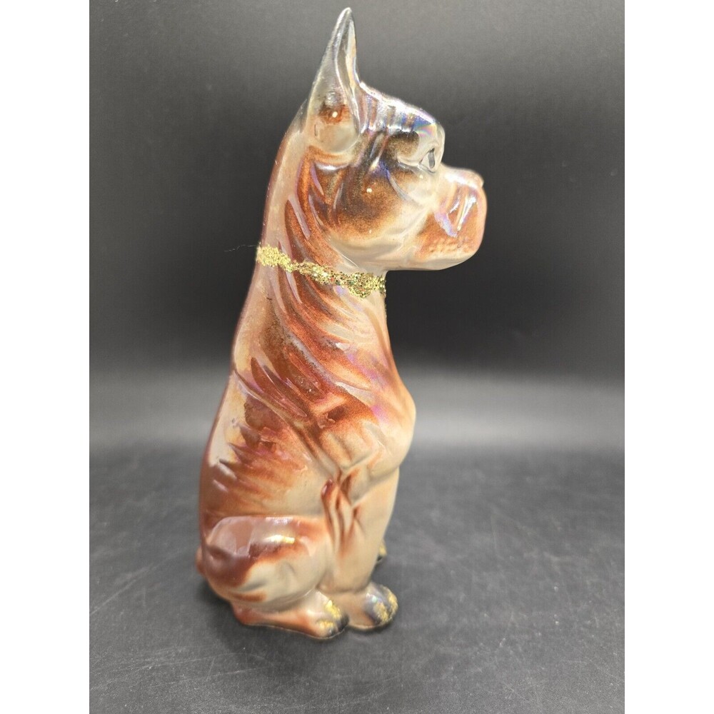 Vintage 7" Ceramic Brown Boxer Dog Figurine Japan Gold Sparkle - Picture 7 of 10
